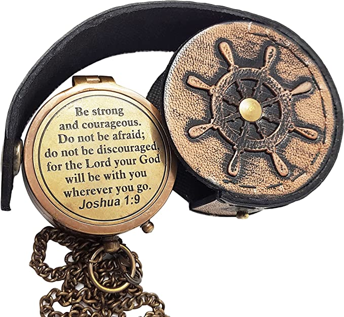 Be Strong and Courageous Engraved Compass, the perfect gift for confirmation, baptism, and religious milestones.