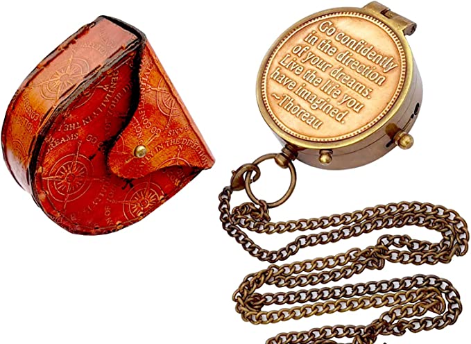 Thoreau's brass compass engraved with inspirational quote, perfect for confirmation day gifts.