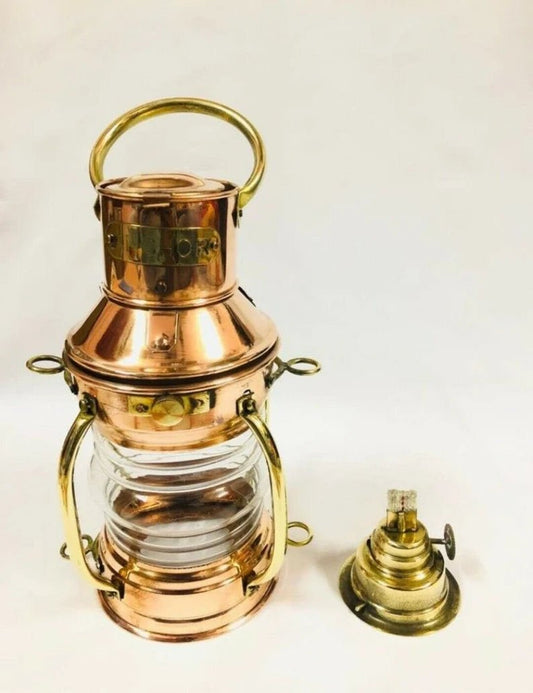 Copper and Brass Nautical Oil Lamp, 10" Ship Lantern, Marine Anchor Lamp Gift - Retro Handicrafts