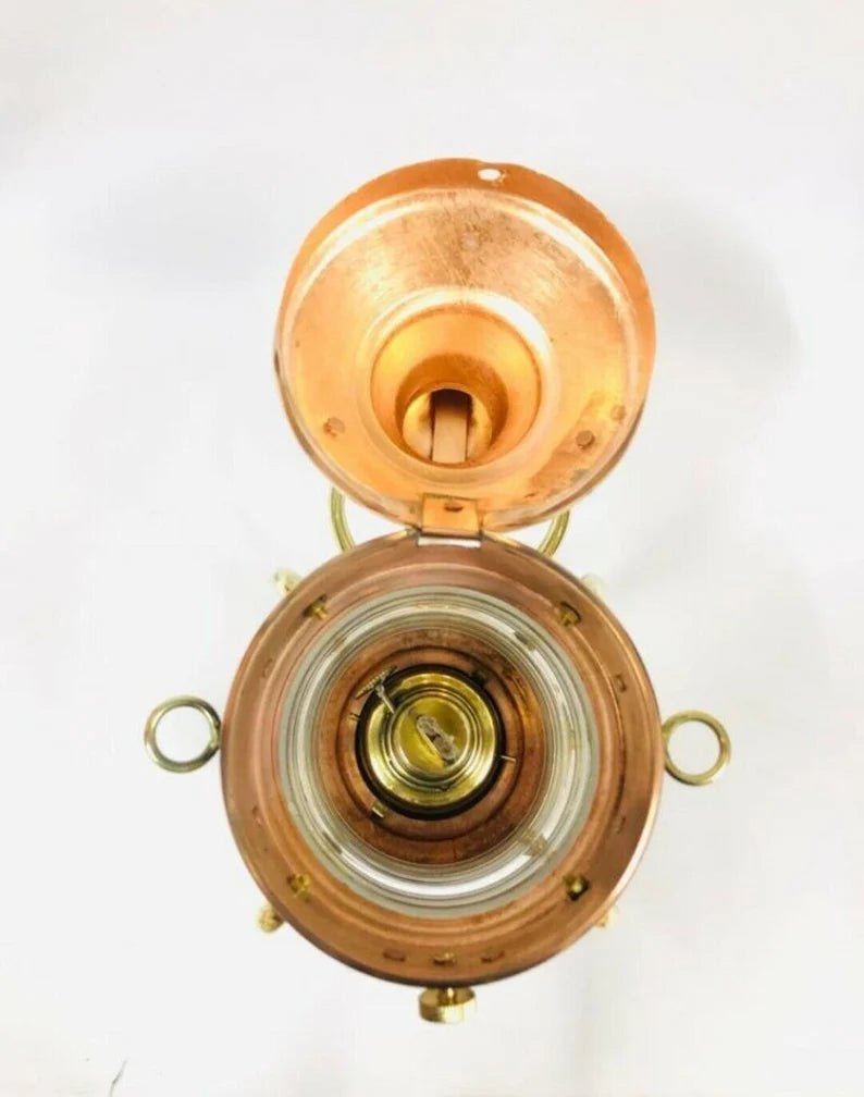 Copper and Brass Nautical Oil Lamp, 10" Ship Lantern, Marine Anchor Lamp Gift - Retro Handicrafts