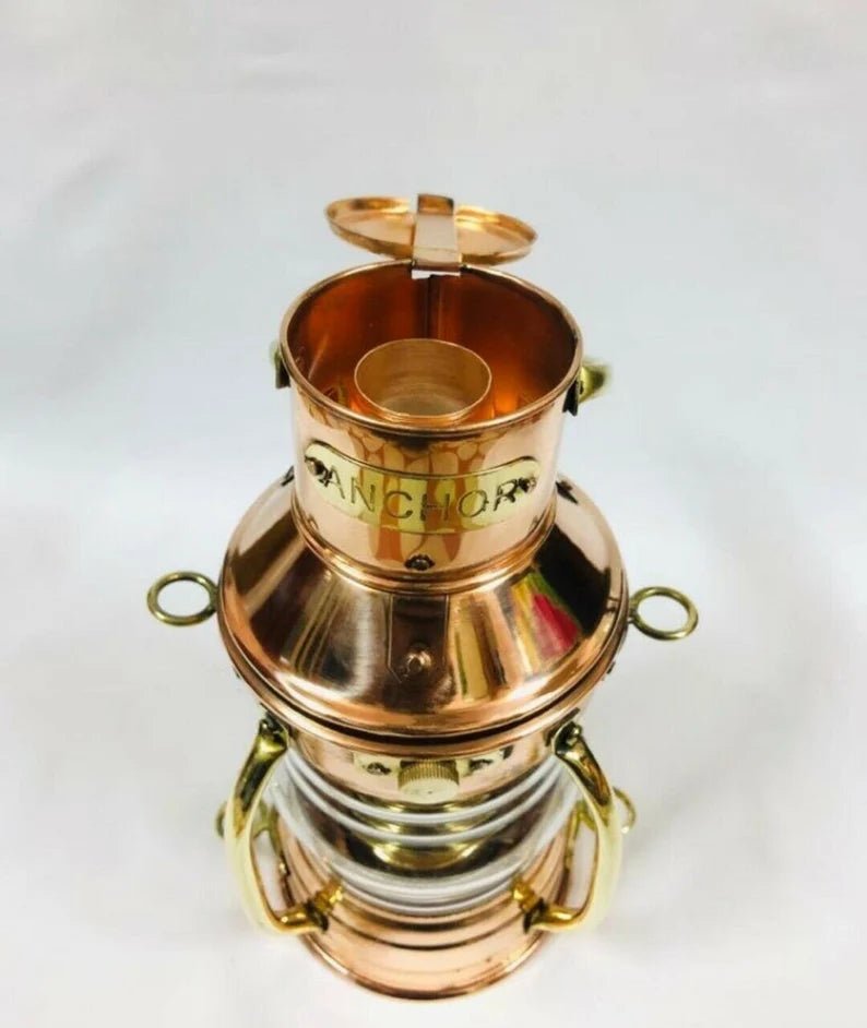 Copper and Brass Nautical Oil Lamp, 10" Ship Lantern, Marine Anchor Lamp Gift - Retro Handicrafts