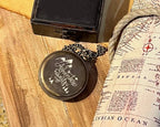 Custom engraving on wooden box, included with the personalized compass gift.