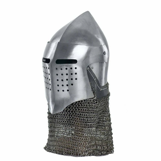 Custom SCA HNB 18 Gauge Steel Medieval Combat Bascinet Helmet W Aventail. - Retro Handicrafts