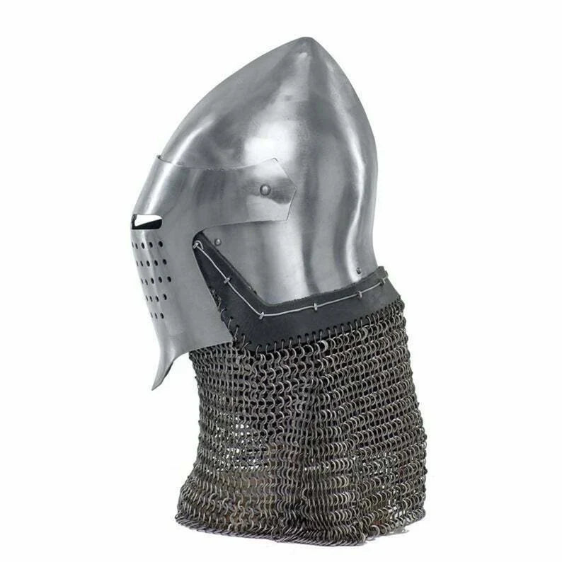 Custom SCA HNB 18 Gauge Steel Medieval Combat Bascinet Helmet W Aventail. - Retro Handicrafts