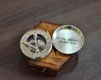 Custom engraved sundial compass for son, solid brass with personalized message, ideal anniversary gift
