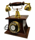 Decor Antique Rotary Old Style Brass Telephone With Wooden Base Beautiful - Retro Handicrafts