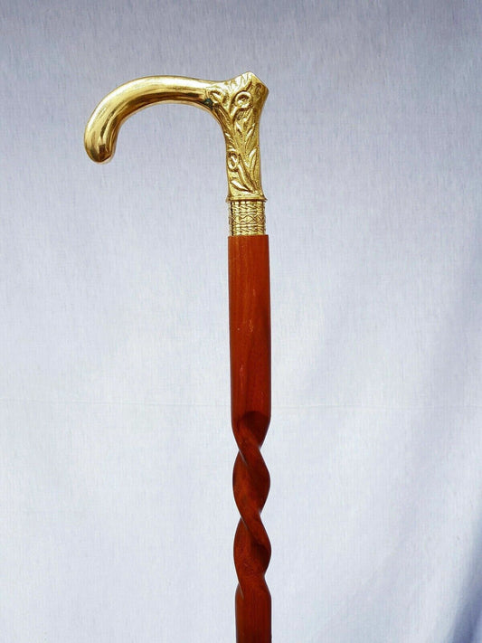 Designer Collectible Brass Handle Antique Victorian Cane Wooden Walking Stick - Retro Handicrafts