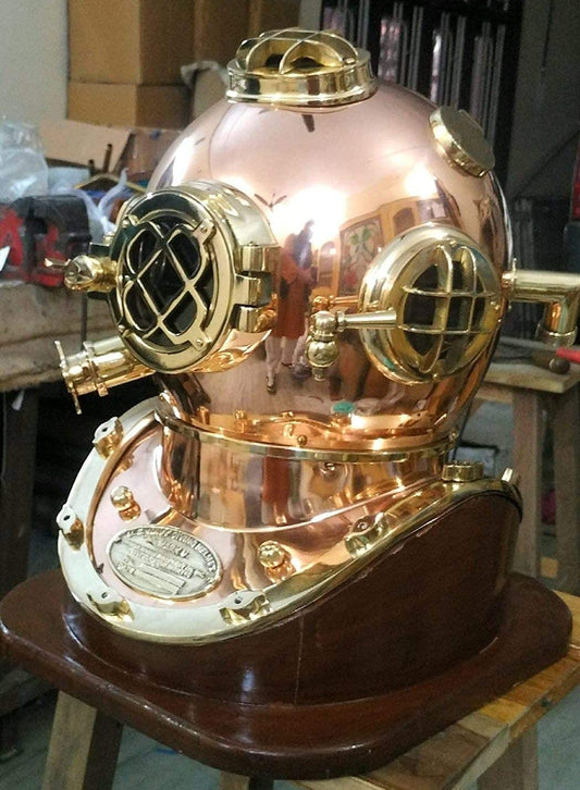 Divers Diving Helmet Full Size Copper & Brass W/Base Scuba Diving Helmet 18 Inches - Retro Handicrafts