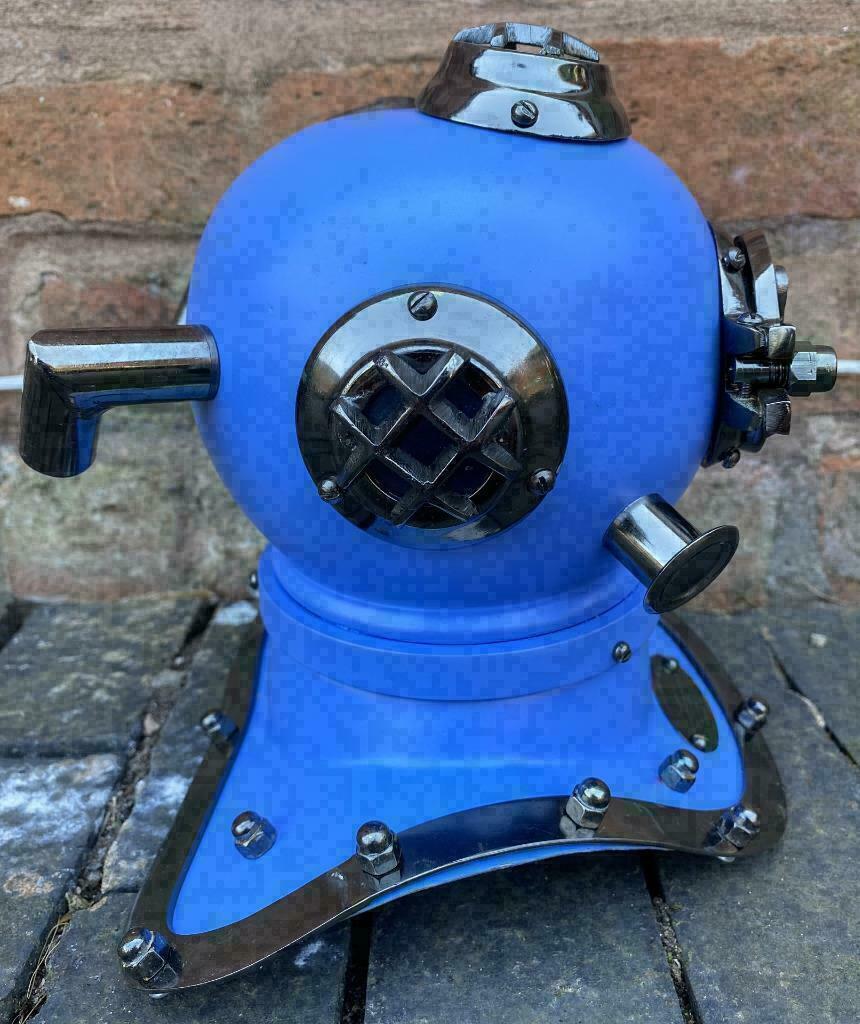 Diving Helmet Blue Mini Silver Deep Sea US Navy Mark V - Retro Handicrafts