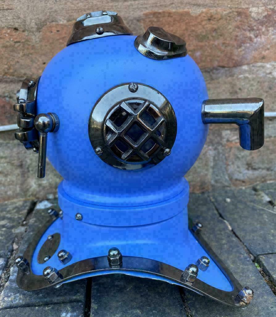 Diving Helmet Blue Mini Silver Deep Sea US Navy Mark V - Retro Handicrafts