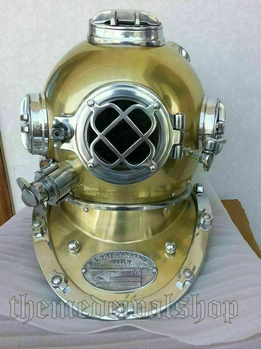 Diving Helmet Us Navy Mark V Antique Brass Steel Full Size Maritime Gift - Retro Handicrafts