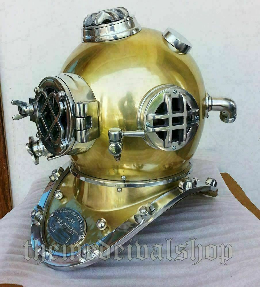 Diving Helmet Us Navy Mark V Antique Brass Steel Full Size Maritime Gift - Retro Handicrafts