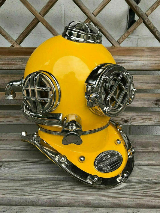 Diving Helmet Vintage Marine Boston Yellow Brass Scuba Divers US Navy Mark IV - Retro Handicrafts