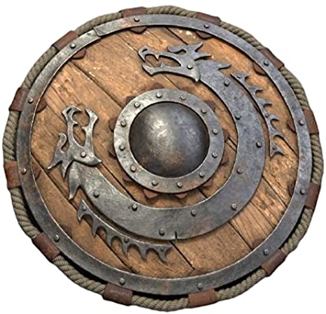 Dragon Face Viking Shield used as a Halloween prop, adding a touch of medieval warrior style to your costume