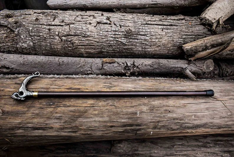 Dragon Head Walking Stick with Steel Tube Shaft and Black Laminated Finish