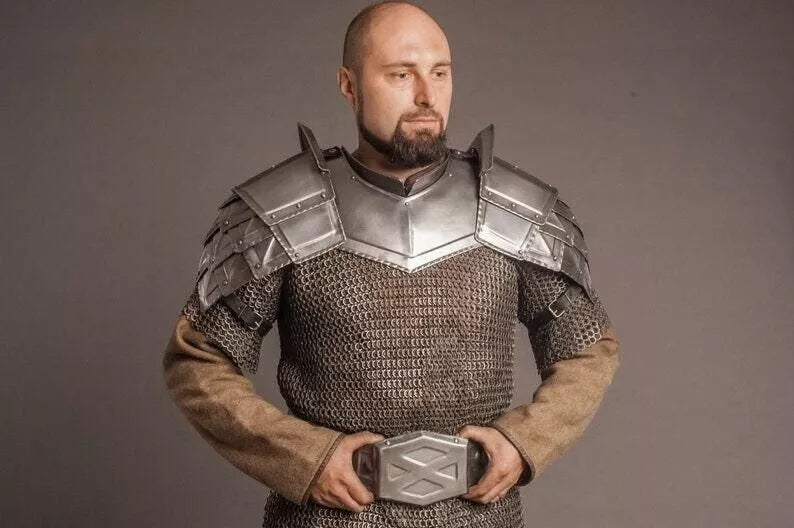 Dwalin's Medieval Pauldrons with Gorget for LARP Shoulder Armor.