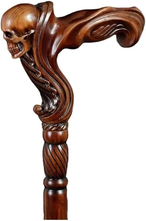 Elegant 36'' Wooden Walking Stick with Carved Skull Handle – Stylish and Practical