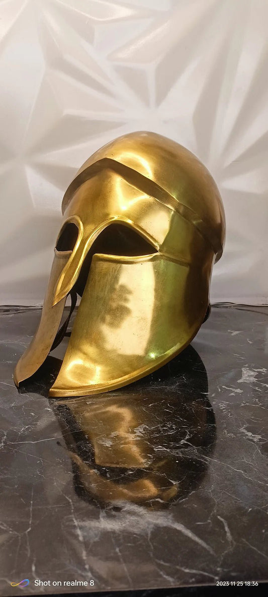 Embrace the Past with our Corinthian Helmet - Medieval Crusader Style | Brass Finish | Handcrafted Medieval Armor | Unique Christmas Gift Idea - Retro Handicrafts