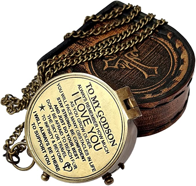 Engraved Brass Compass for Son / God Son, from Mom, Dad, Godfather, for Birthday - Retro Handicrafts