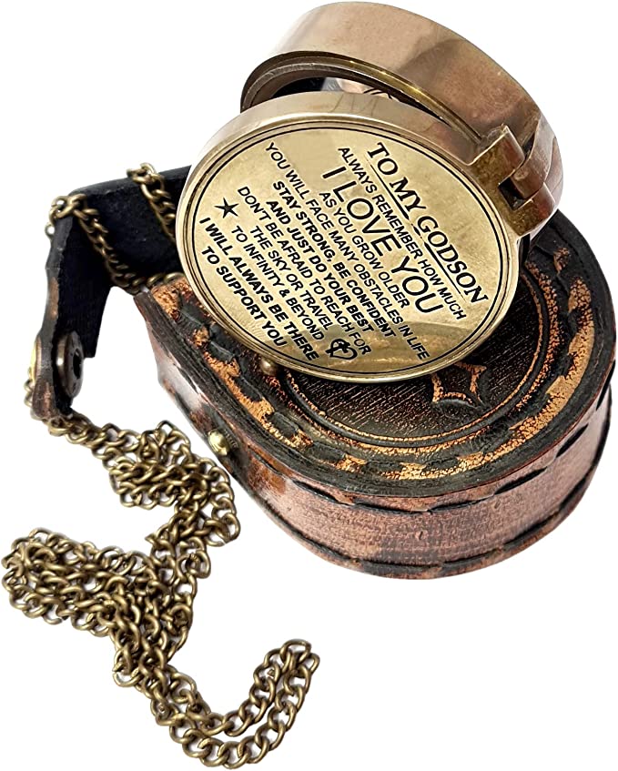 Engraved Brass Compass for Son / God Son, from Mom, Dad, Godfather, for Birthday - Retro Handicrafts