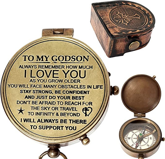 Engraved Brass Compass for Son / God Son, from Mom, Dad, Godfather, for Birthday - Retro Handicrafts