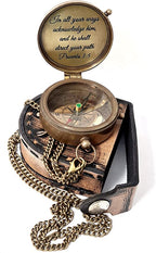 Engraved brass nautical compass with pocket chain, perfect for graduation, confirmation, or as a godson gift