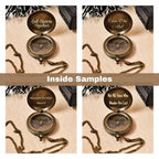 Custom engraving on the top side of a brass compass, ideal for names, dates, or short quotes.