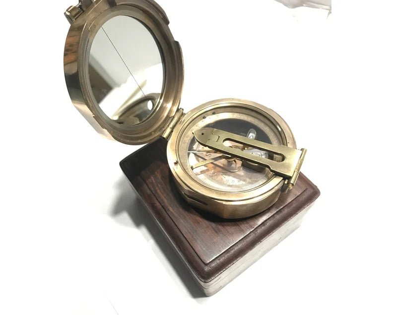 Engraved brass survey compass with wooden case, perfect customized gift for your hubby or husband.