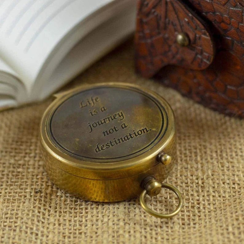 Personalized engraved bronze compass, perfect anniversary gift with custom engraving.