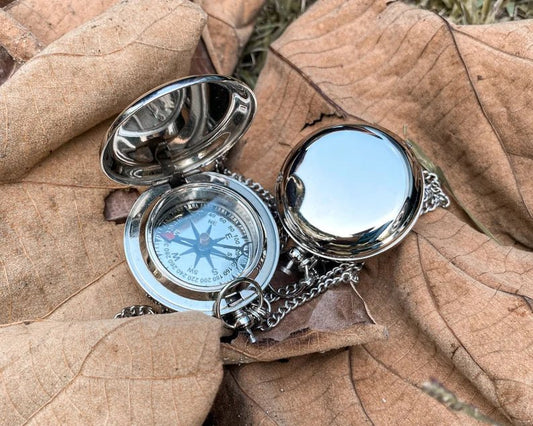 Engraved Compass, Personalized Compass, Antique Compass, Custom Silver Compass, Groomsmen Gift, Gift for him, Wedding Gift, Christmas Gift - Retro Handicrafts