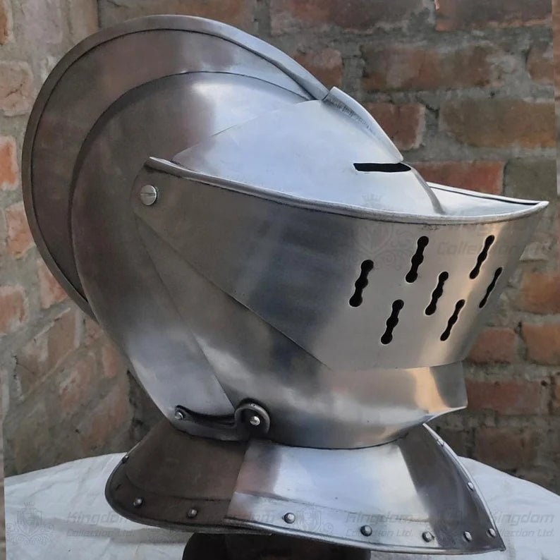 European Knight Helmet Medieval Knight Close Helmet with Brass Helmet Role Play Knight Helmet 18 Gauge Wearable Helmet - Retro Handicrafts