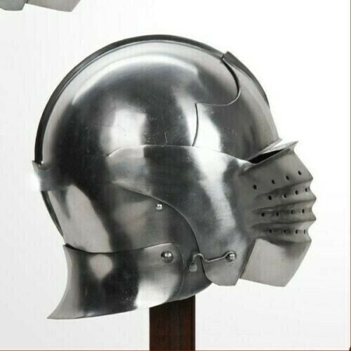 Functional 16G Steel Medieval Knight Pig Face Bascinet Helmet WMA SCA LARP Armor - Retro Handicrafts