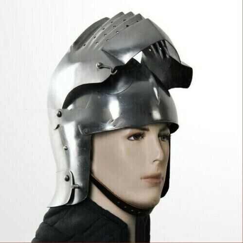 Functional 16G Steel Medieval Knight Pig Face Bascinet Helmet WMA SCA LARP Armor - Retro Handicrafts