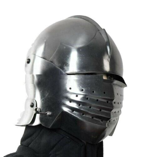 Functional 16G Steel Medieval Knight Pig Face Bascinet Helmet WMA SCA LARP Armor - Retro Handicrafts