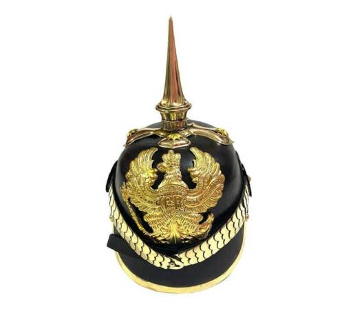 German Pickelhaube Helmet Prussian Leather Helmet Spiked Officer Helmet Hat - Retro Handicrafts