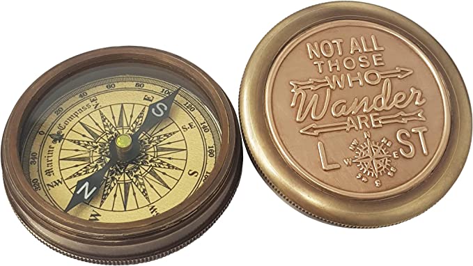 Brass magnetic compass with Scout Oath engraving, perfect for graduation and confirmation day gifts.