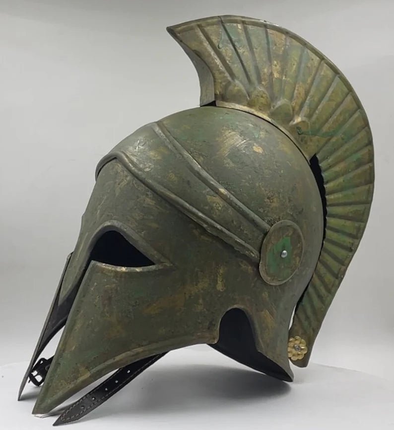 Greek Corianthian Helmet Rusty Oxidised Look Metal Helmet for cosplay Best Gift for Him - Retro Handicrafts