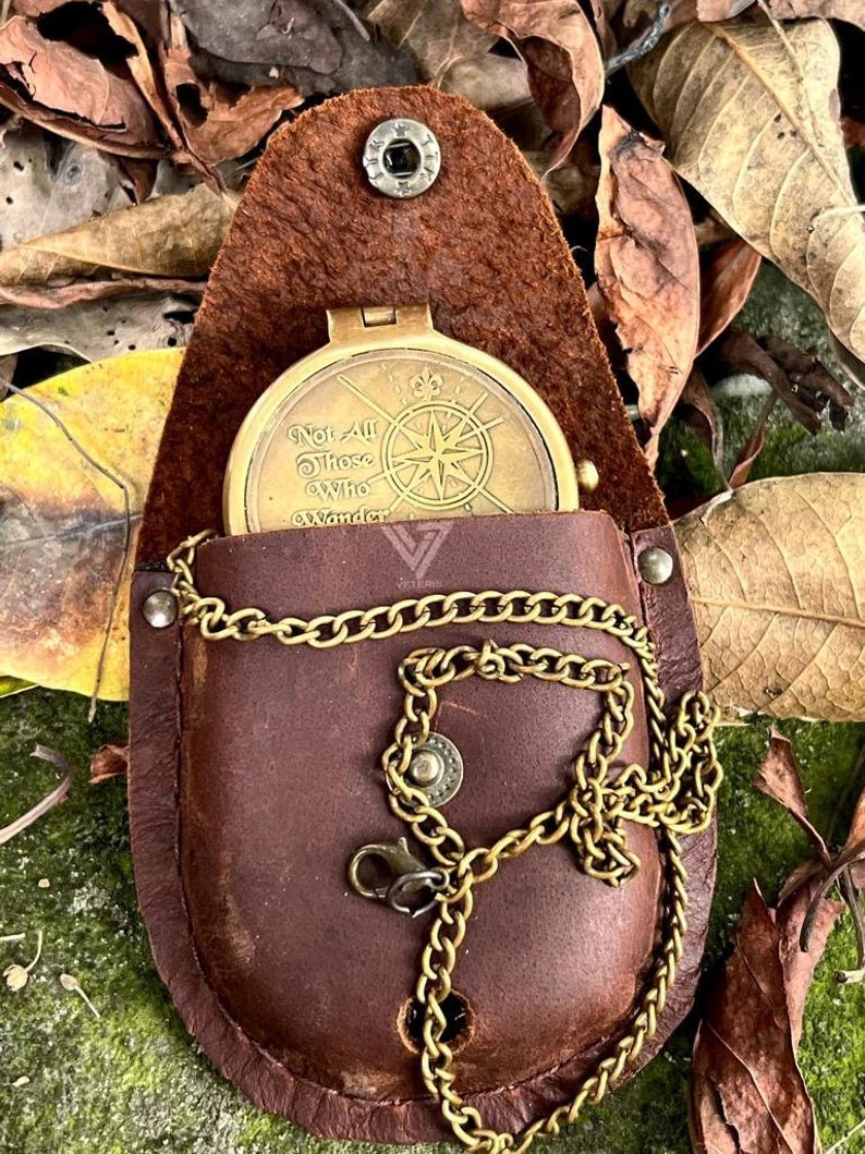 Handcrafted brass compass with engraved Robert Browning quote, ideal for baptism, christening, or confirmation gifts.