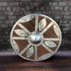 Handcrafted Viking shield with intricate knot design, ideal for LARP events, cosplay, and Viking role-playing.