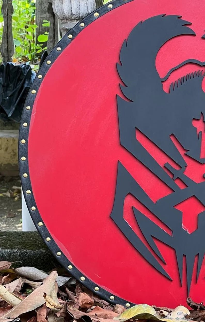 Handmade Viking round carving shield, crafted from premium wood for medieval reenactments and LARP.