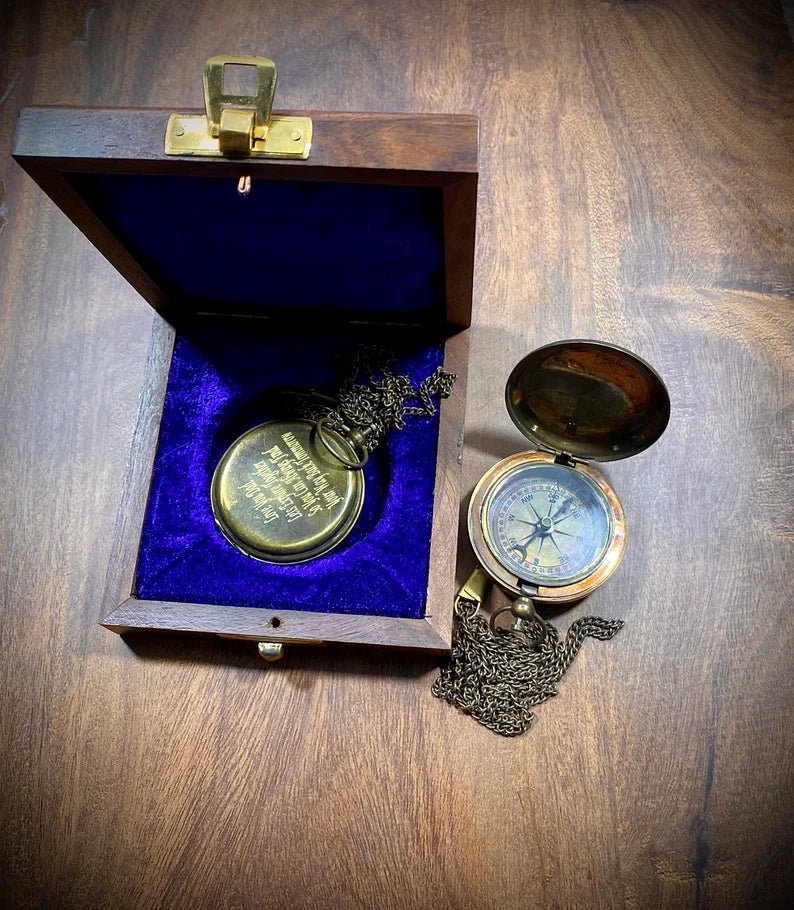 Handwritten engraving option on a personalized pocket compass, adding a personal touch with your own handwriting.