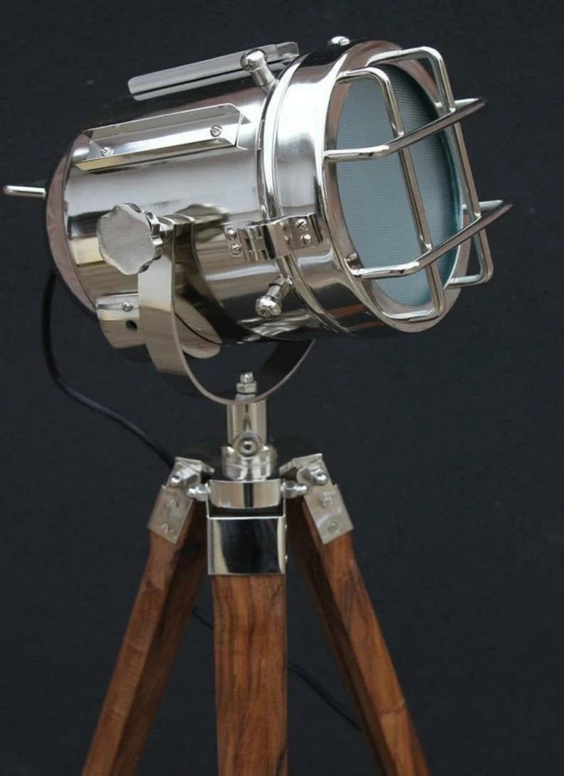 Hollywood designer floor light with black tripod stand antique spotlight - Retro Handicrafts