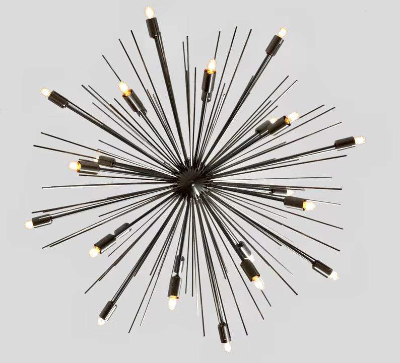 Mid Century Sputnik Chandelier SPURCHIN , Handmade Urchin Chandelier Black Ceiling Light 24 light 36"