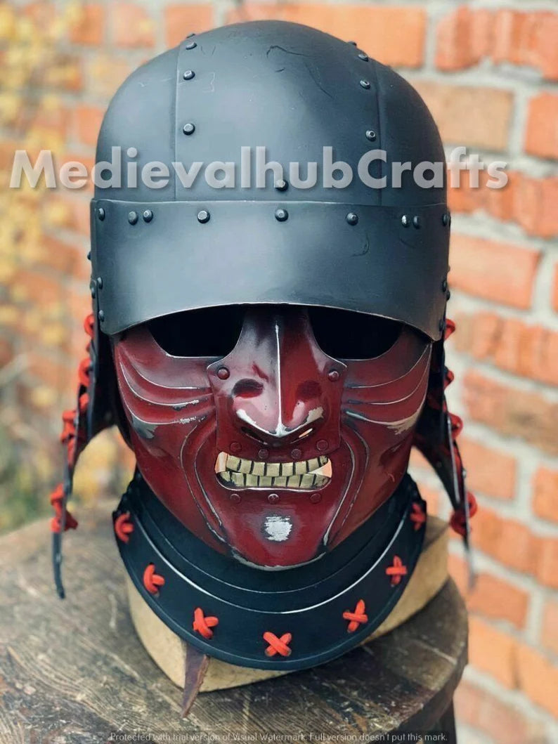 medieval samurai helmet knight helmet with black leather liner 18GA SCA Larp