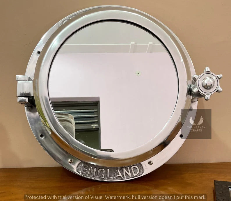 16 Inch Nickel Plated Porthole Mirror - Ship Round Wall Decor - Ideal Christmas Gift - Nautical Home Decor