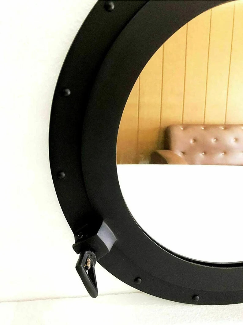 12 Inch Multi-Color Porthole Mirror - Black Powder Coated Nautical Wall Decor - Unique Home Decoration