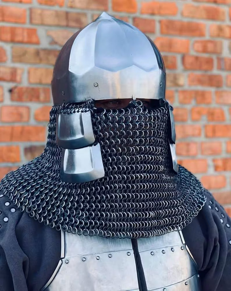 Unleash History with Our Medieval Armor Helmet - 16 Gauge Steel Chain Mail Helmet