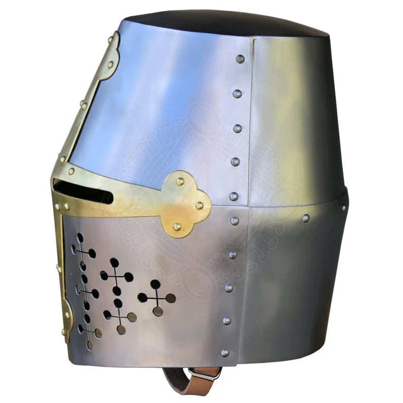 Medieval Knight Crusader Helmet - 11" Metal Chrome, Swagger Souls-Style Decorative Gift for History Enthusiasts