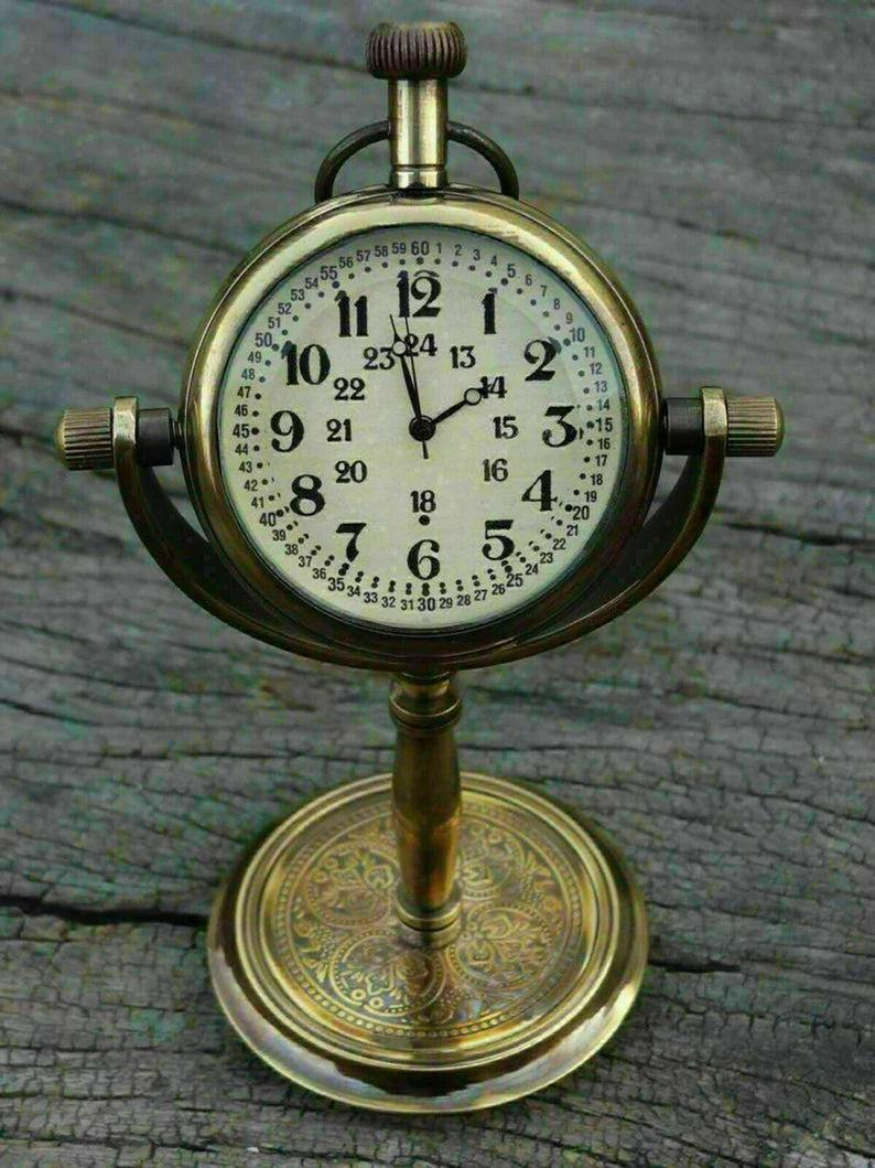 Timeless Brass Antique Desk Clock: Nautical Style Tabletop Decor & Personalized Gift for Him | Perfect for Home, Office, and Special Occasions