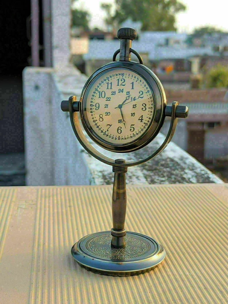 Timeless Brass Antique Desk Clock: Nautical Style Tabletop Decor & Personalized Gift for Him | Perfect for Home, Office, and Special Occasions